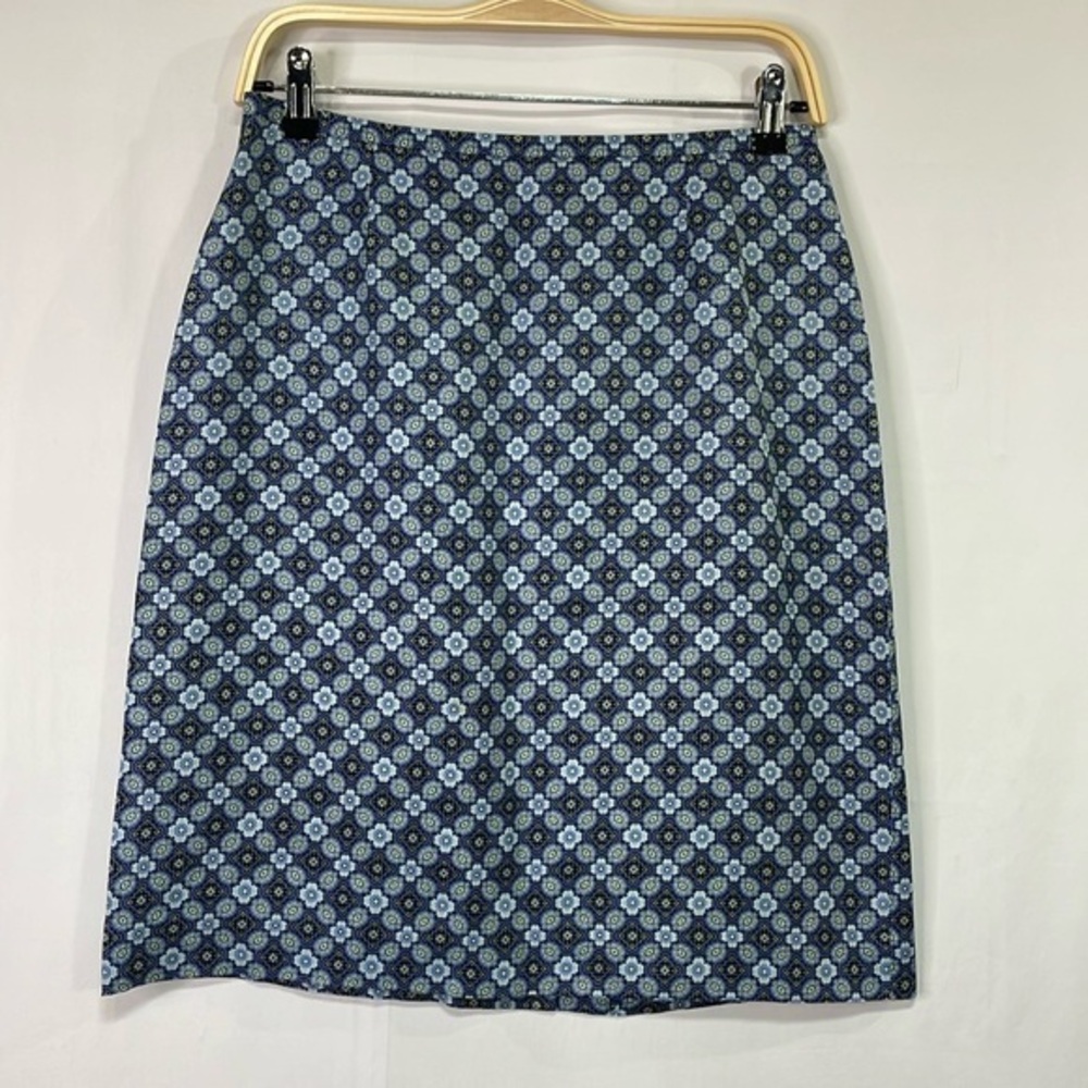 🔱 Ann Taylor blue yellow black foulard, print silk skirt